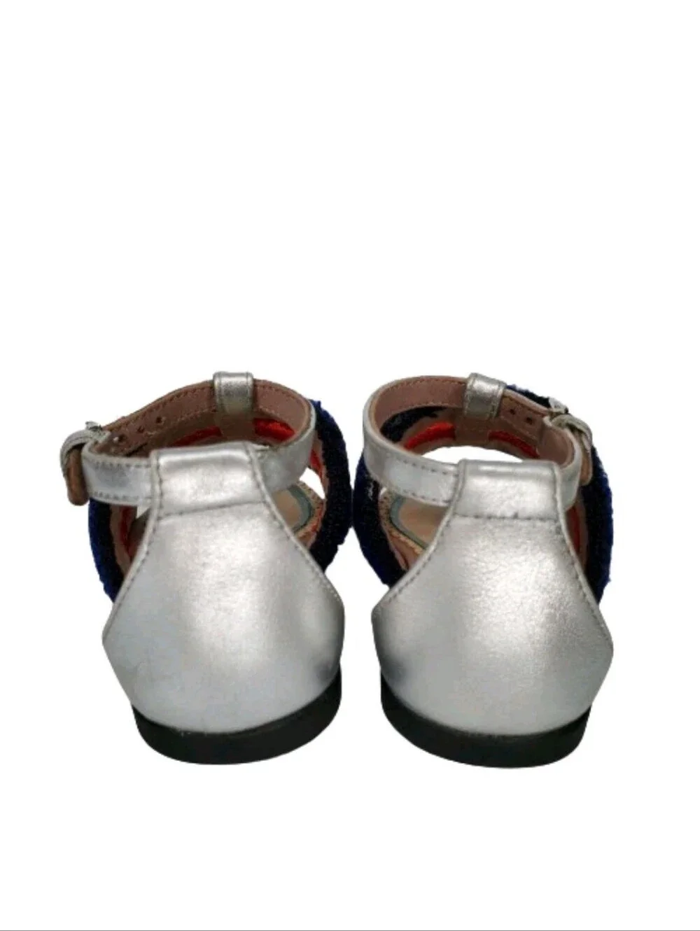 Gucci Kids Rainbow Terrycloth & Metallic Silver Leather Sandals